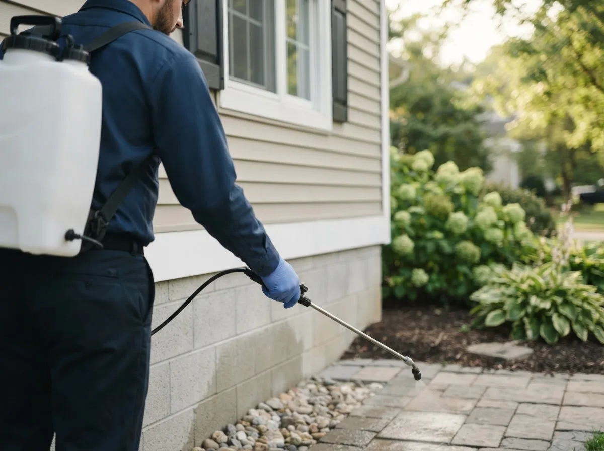 Pest control technician inspecting a home in Edinburg, TX